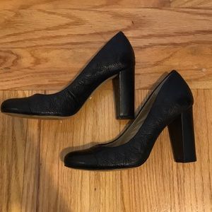 Quilted leather block heel pumps